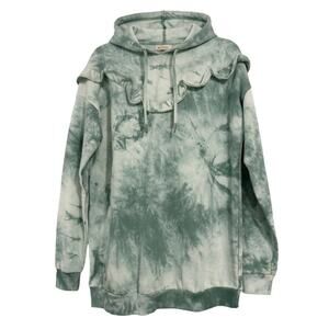 Wonderly Tie Dye Hoodie Womens Medium Green Ruffle Detail Pullover Casual
